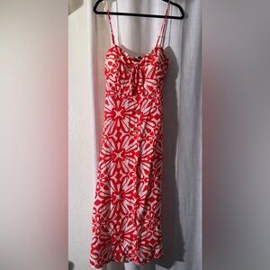 Red Floral Midi Dress